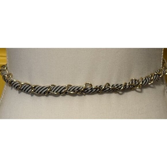 Unbranded Accessories - Brown Beige Stripes Round Braided Gold Chain Rope Strap Belt Women Glam Rock